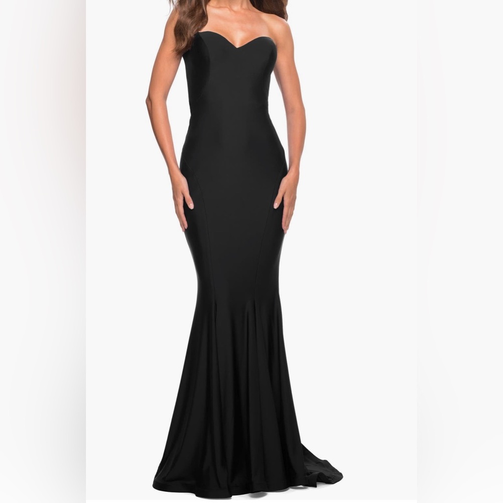 La Femme Strapless Black Gown